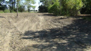 Looking out from the platform in the previous picture toward soil exposed. This cleared area will be is where the wetland will be.